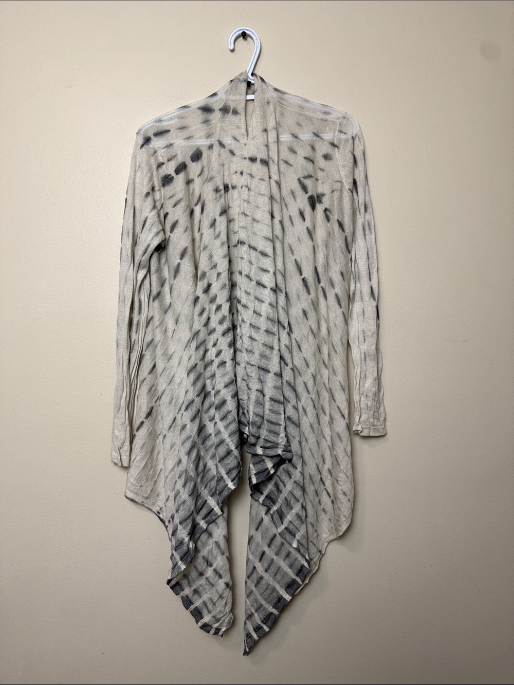 Eileen Fisher Light Gray Tie-Dye Drape Front Women's Cardigan size L